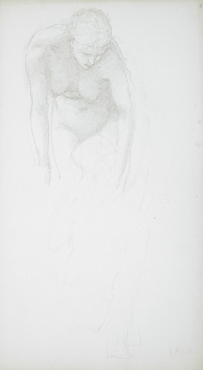 Bøjende kvindelig nøgenmodel af Edward Burne-Jones