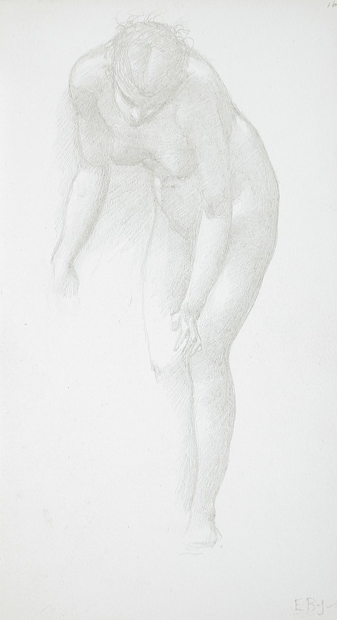 Bøjende kvindelig nøgenmodel af Edward Burne-Jones