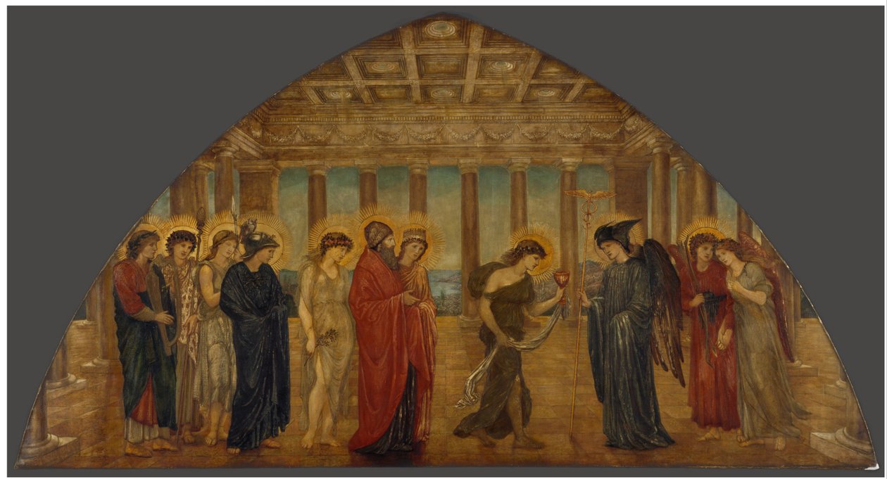 Amor og Psyke - Paladsets grønne vægmalerier - Psyke går ind i Olympens portaler af Edward Burne-Jones