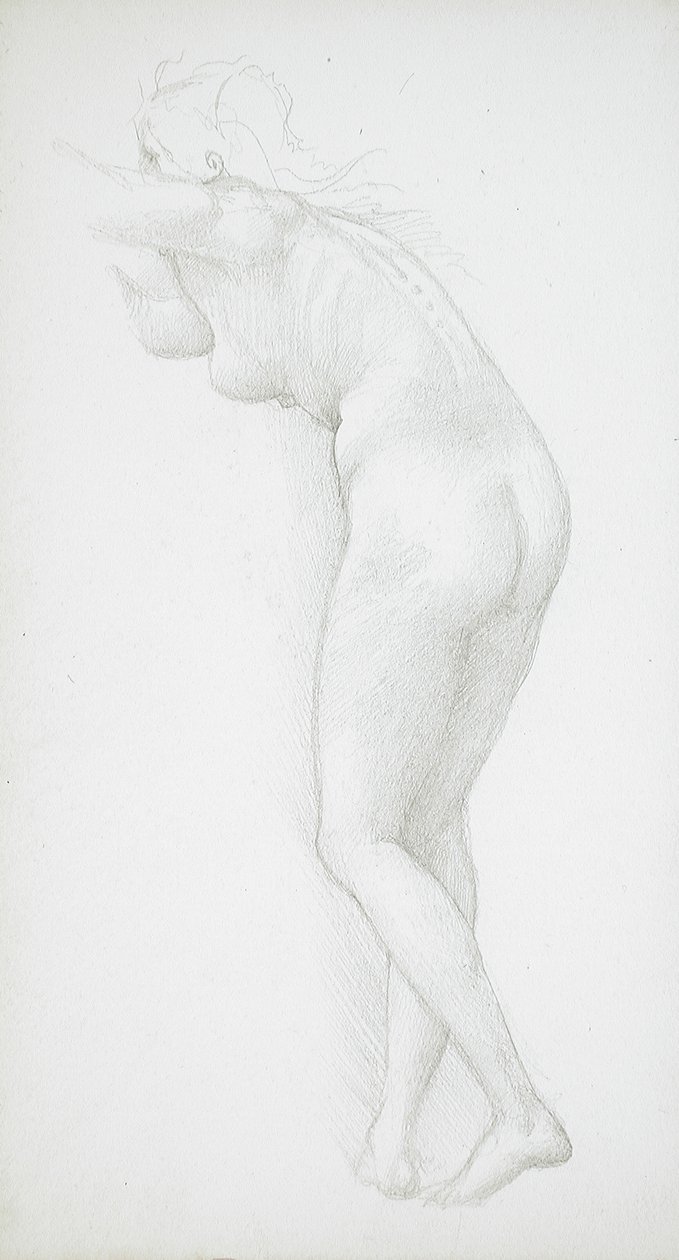 Kvindelig nøgenfigur set bagfra af Edward Burne-Jones