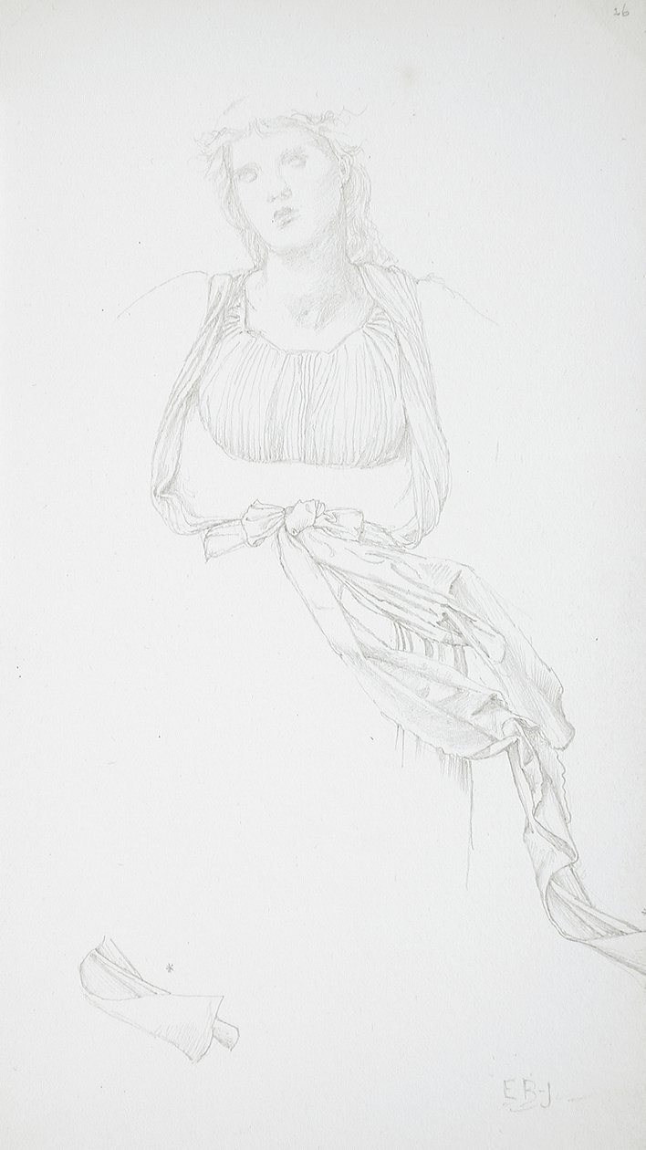 Studie af kvindelig torso og draperi af Edward Burne-Jones