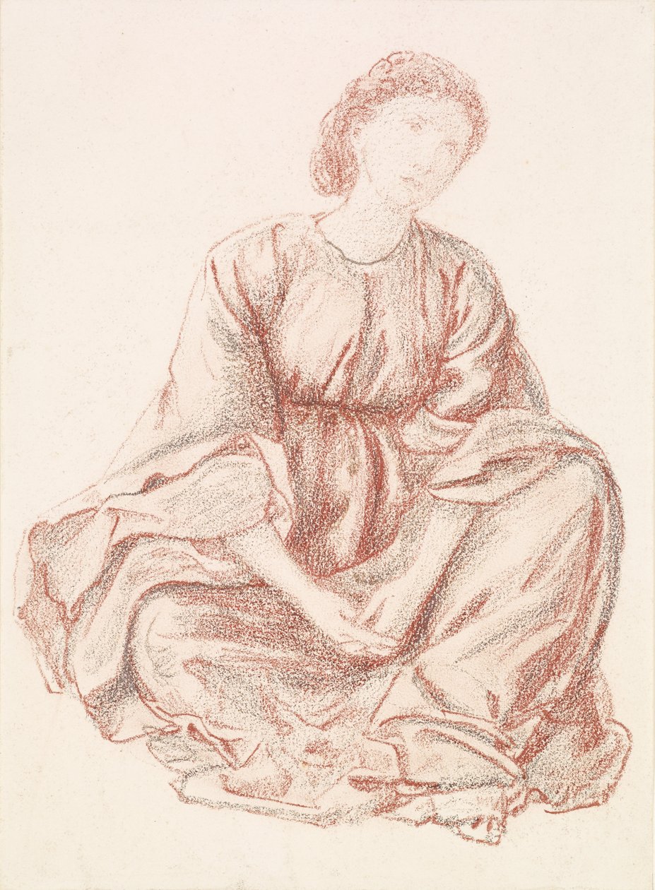 Grøn sommer - Draperiundersøgelse for den centrale figur af Edward Burne Jones