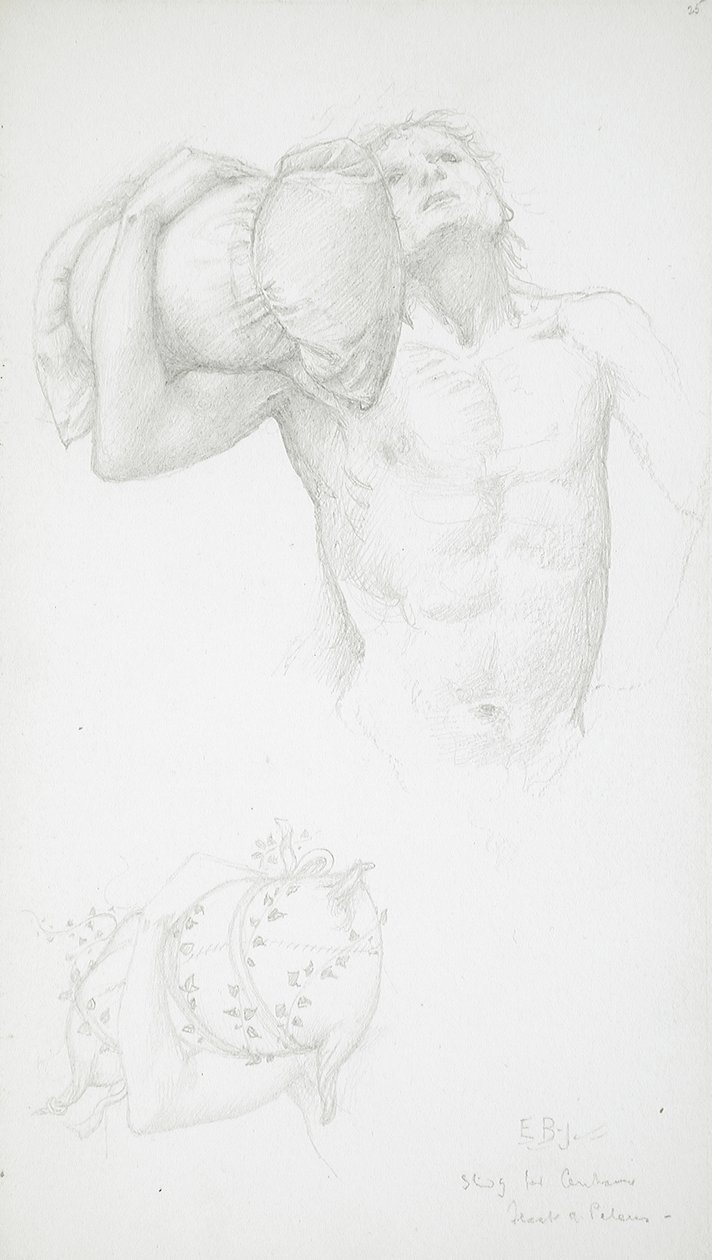 Mandlig nøgenfigur, der holder en pude af Edward Burne-Jones