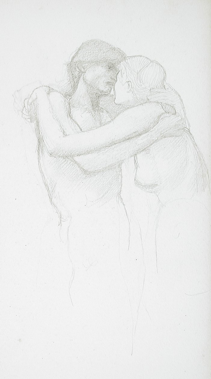 Nøgent par, der omfavner hinanden af Edward Burne-Jones