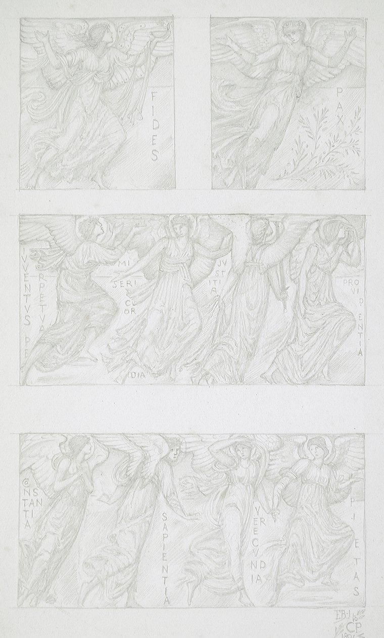 Tegninger af allegoriske figurer af Edward Burne-Jones