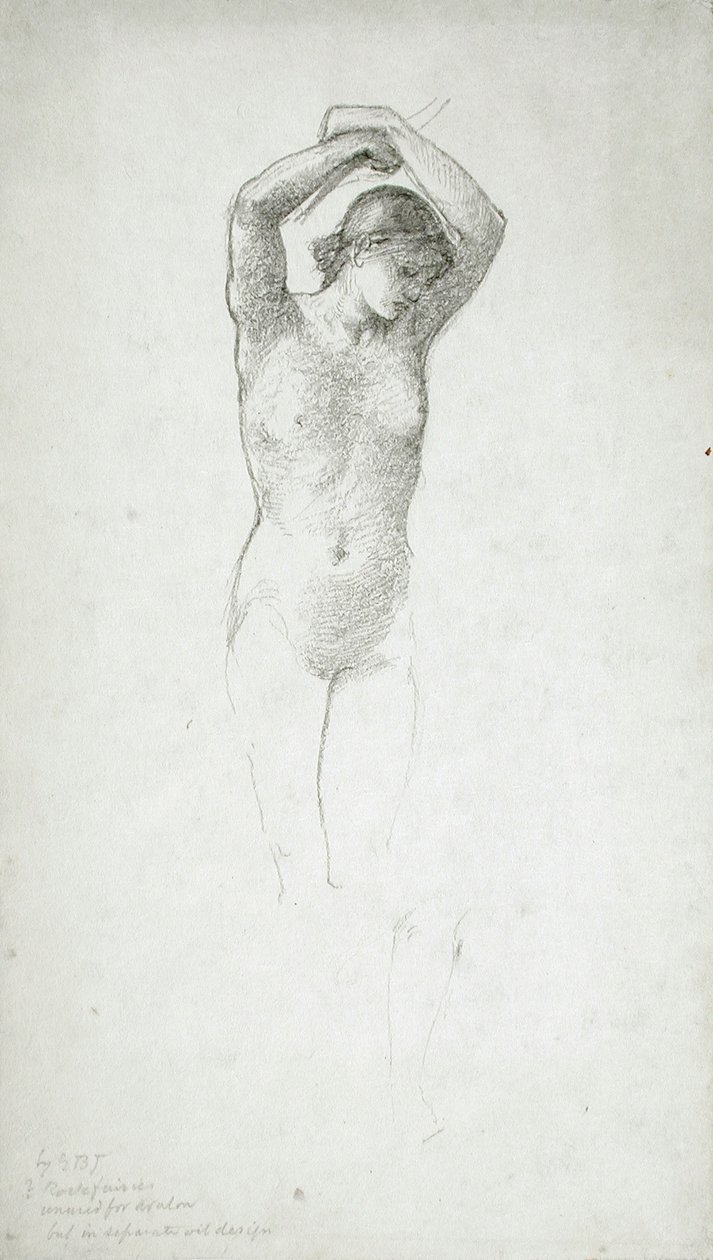 Stående kvindelig nøgenfigur med løftede arme af Edward Burne-Jones