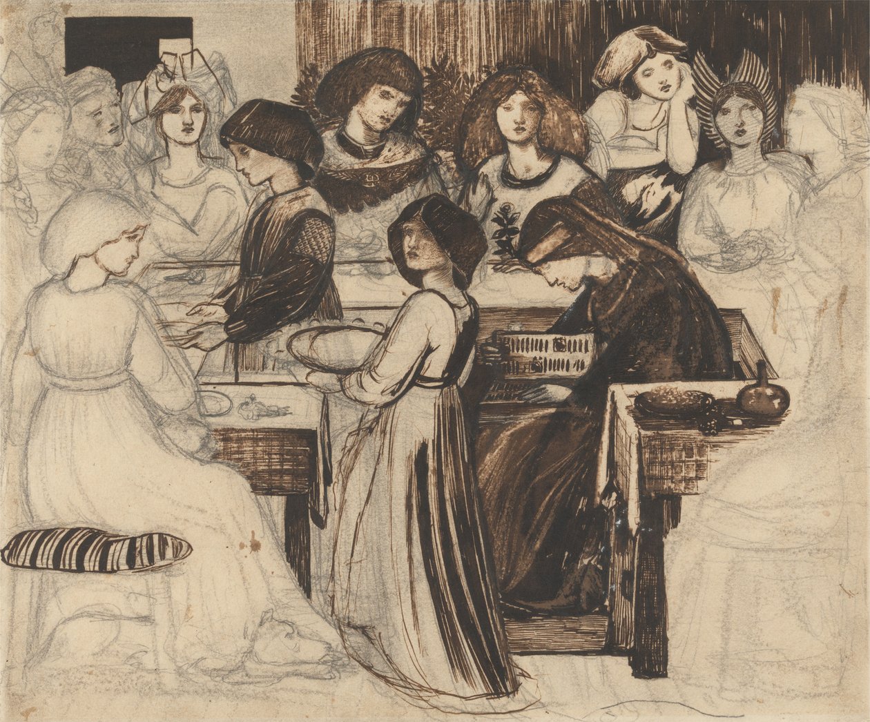 Studie til Sir Degrevaunts bryllupsfest af Edward Burne-Jones