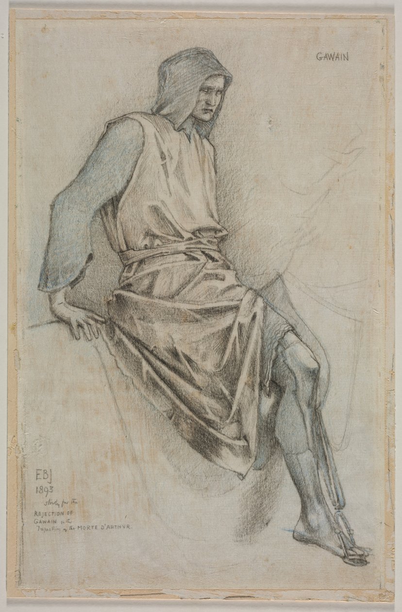 Undersøgelse for fejltagelsen af Gawain fra den hellige gral gobeliner af Edward Burne-Jones