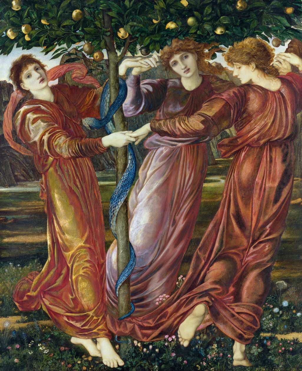 Hesperidernes Have, 1869-73 (tempera, gouache og olie på kort og lærred) af Edward Burne Jones