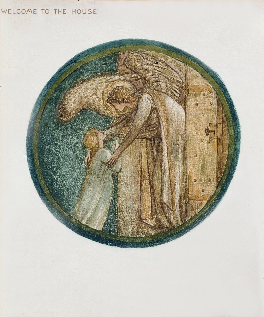 Blomsterbogen: XXXI. Velkommen til huset, 1905 (litho med gouache på papir) af Edward Burne Jones