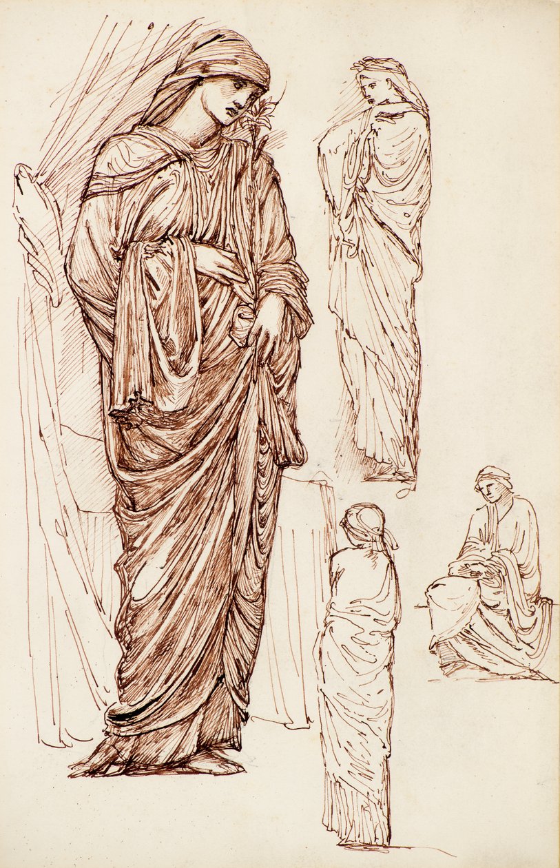 Jomfru Maria og St. Elizabeth, Klædte figurer af Edward Burne Jones