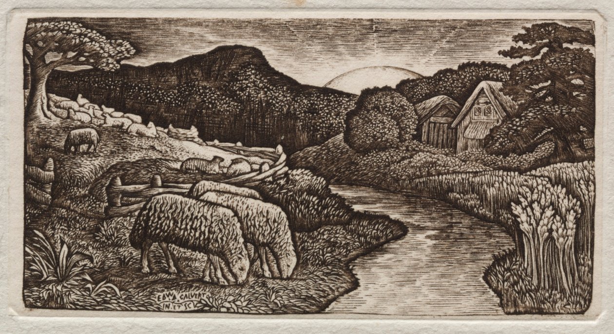 Fårene på hans græsgang, 1828. af Edward Calvert