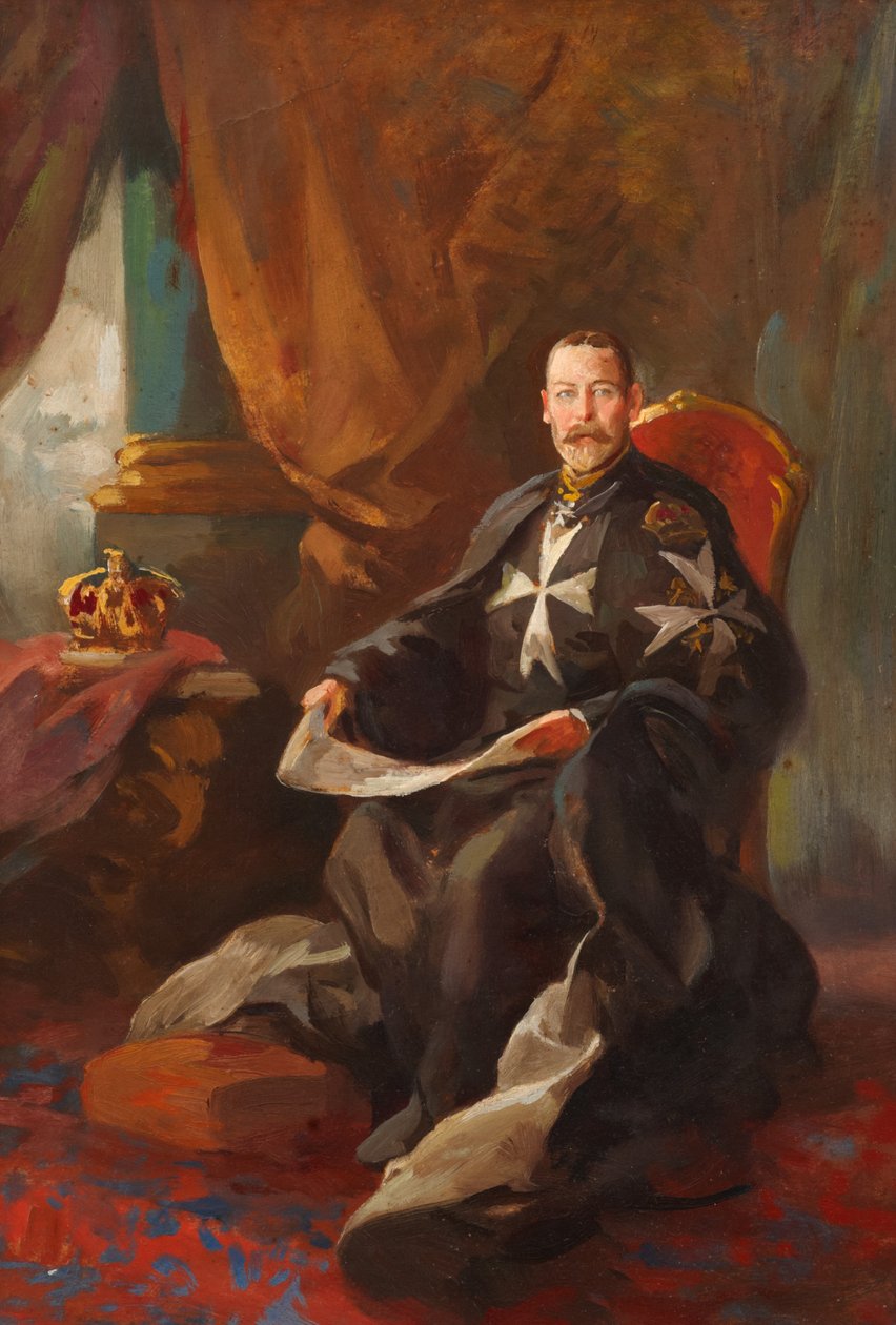 Studie til Portrait of King George V (olie om bord) af Edward Caruana Dingli