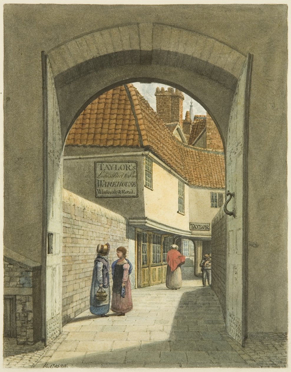Bridewell Bridge and Gates (blyant og akvarel på papir) af Edward Cashin