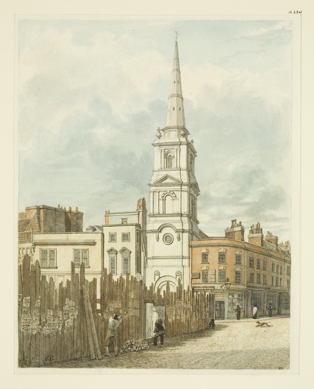 Christ Church fra Exchange med stedet ryddet fra bygningen af det nye rådhus (blyant og akvarel på papir) af Edward Cashin