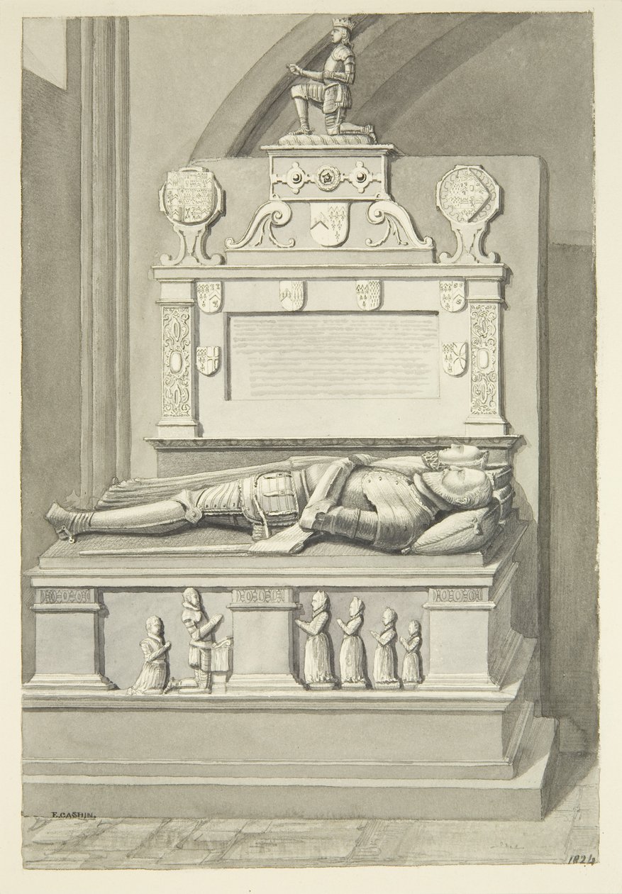 Monument til Sir Henry Newton og Lady Newton i Bristol Cathedral (blyant og akvarel på papir) af Edward Cashin