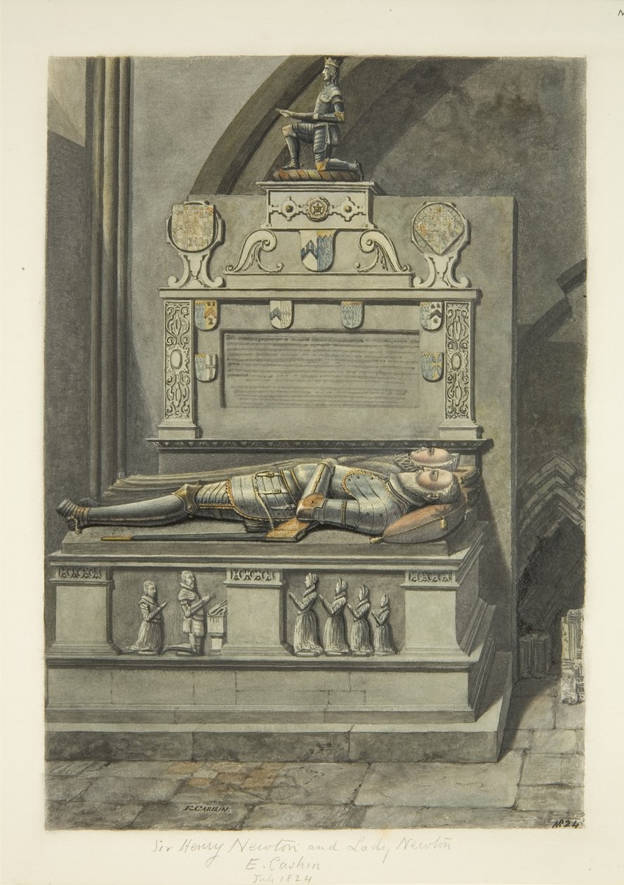 Monument til Sir Henry Newton og Lady Newton i Bristol Cathedral (blyant og akvarel på papir) af Edward Cashin