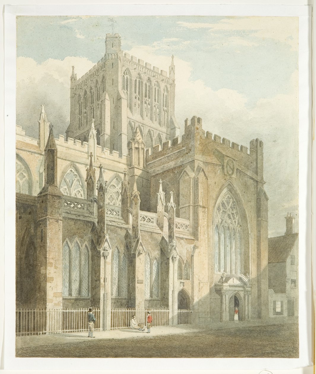 North View af Bristol Cathedral (blyant og akvarel på papir) af Edward Cashin