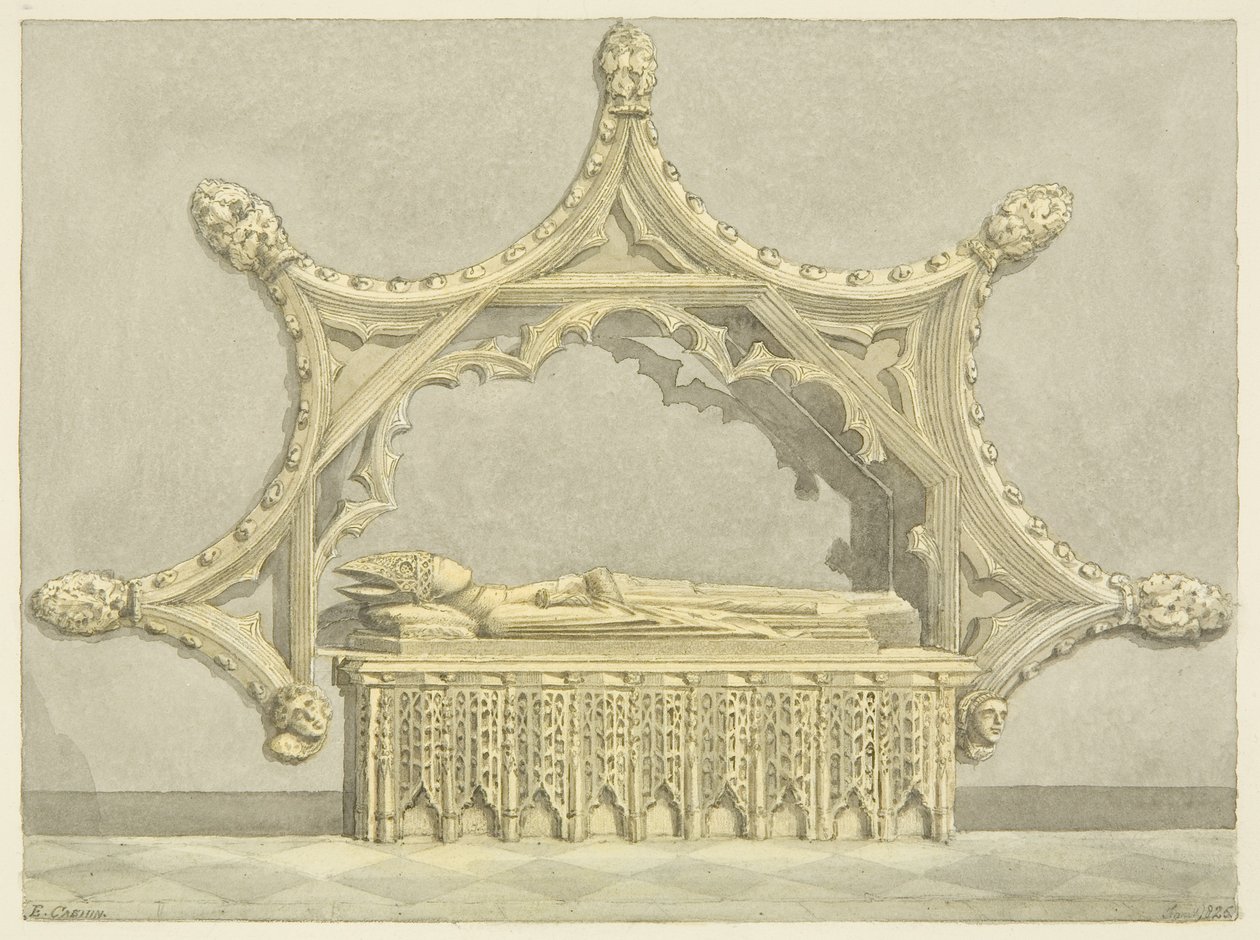 Abbed Knowles grav i Bristol Cathedral (blyant og akvarel på papir) af Edward Cashin