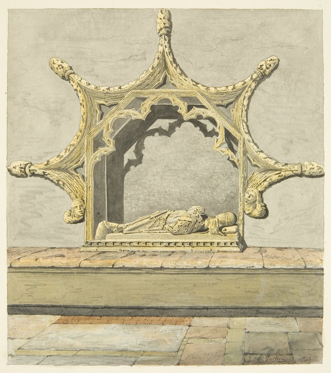 Tomb of Maurice, 7. jarl af Berkeley i Bristol Cathedral (blyant og akvarel på papir) af Edward Cashin