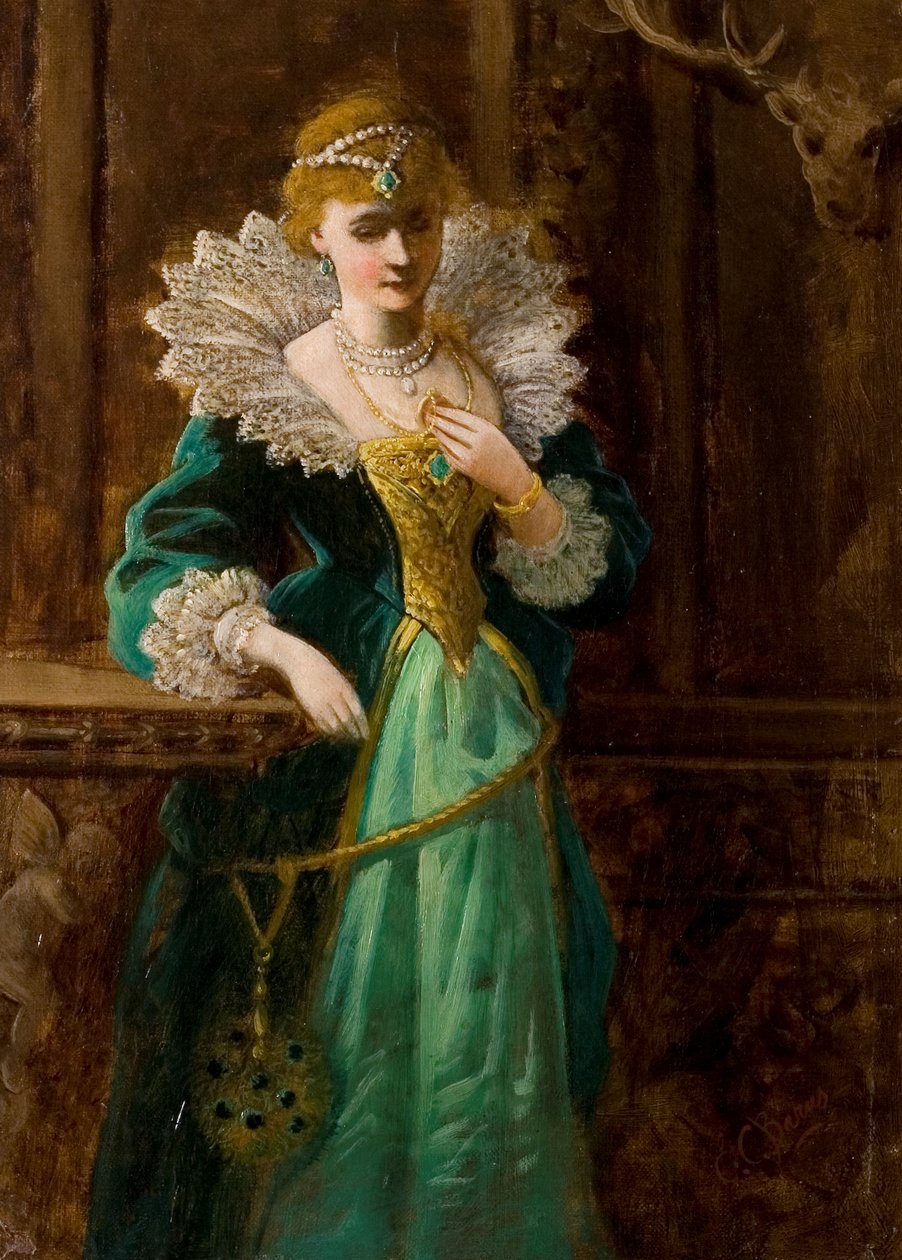 Amy Robsart ser på portrættet af Leicester, slutningen af det 19. århundrede af Edward Charles Barnes