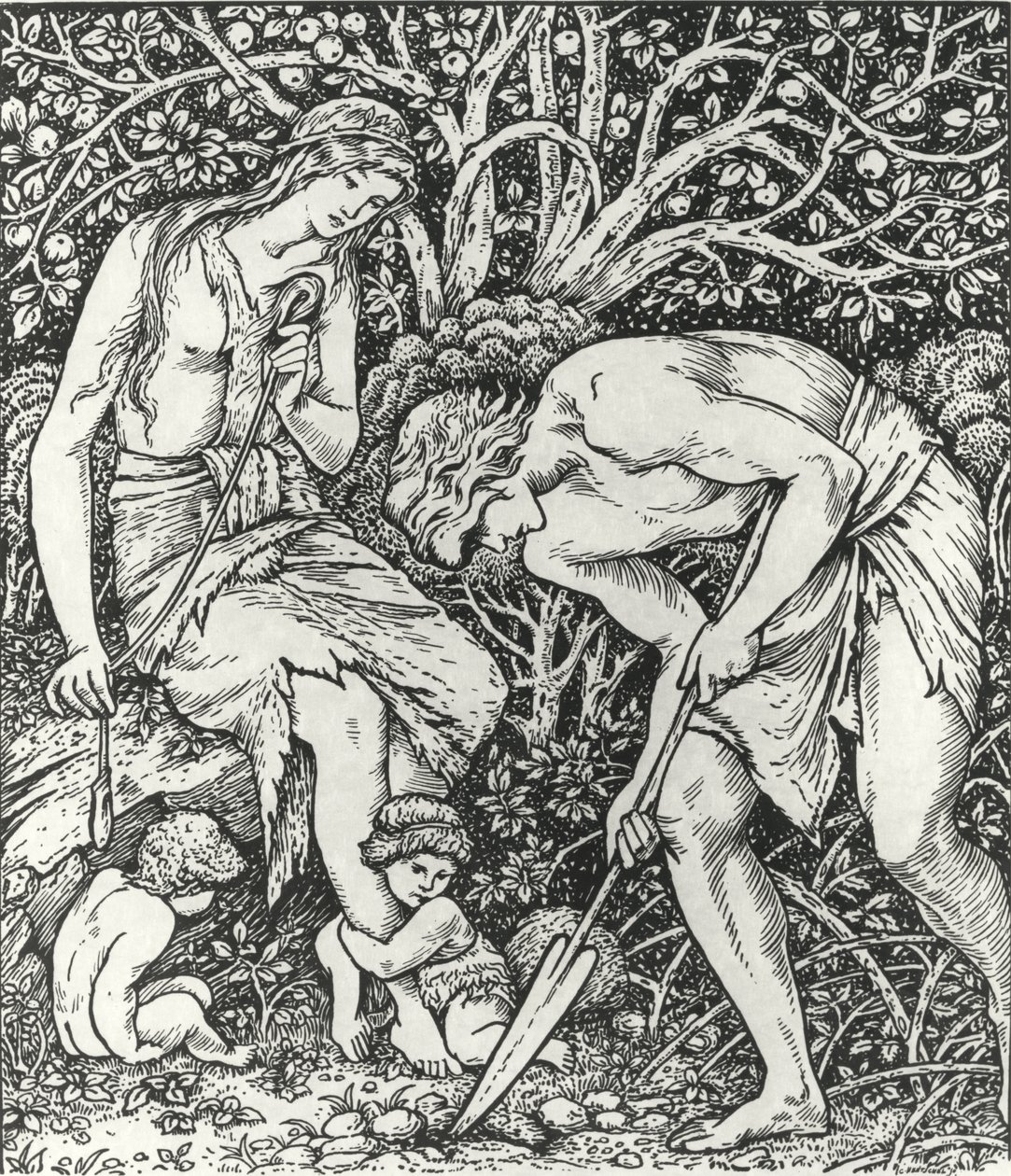 Adam og Eva (Labour: When Adam Delved and Eve Span, Who Was Then the Gentleman?) af Edward Coley (after) Burne Jones