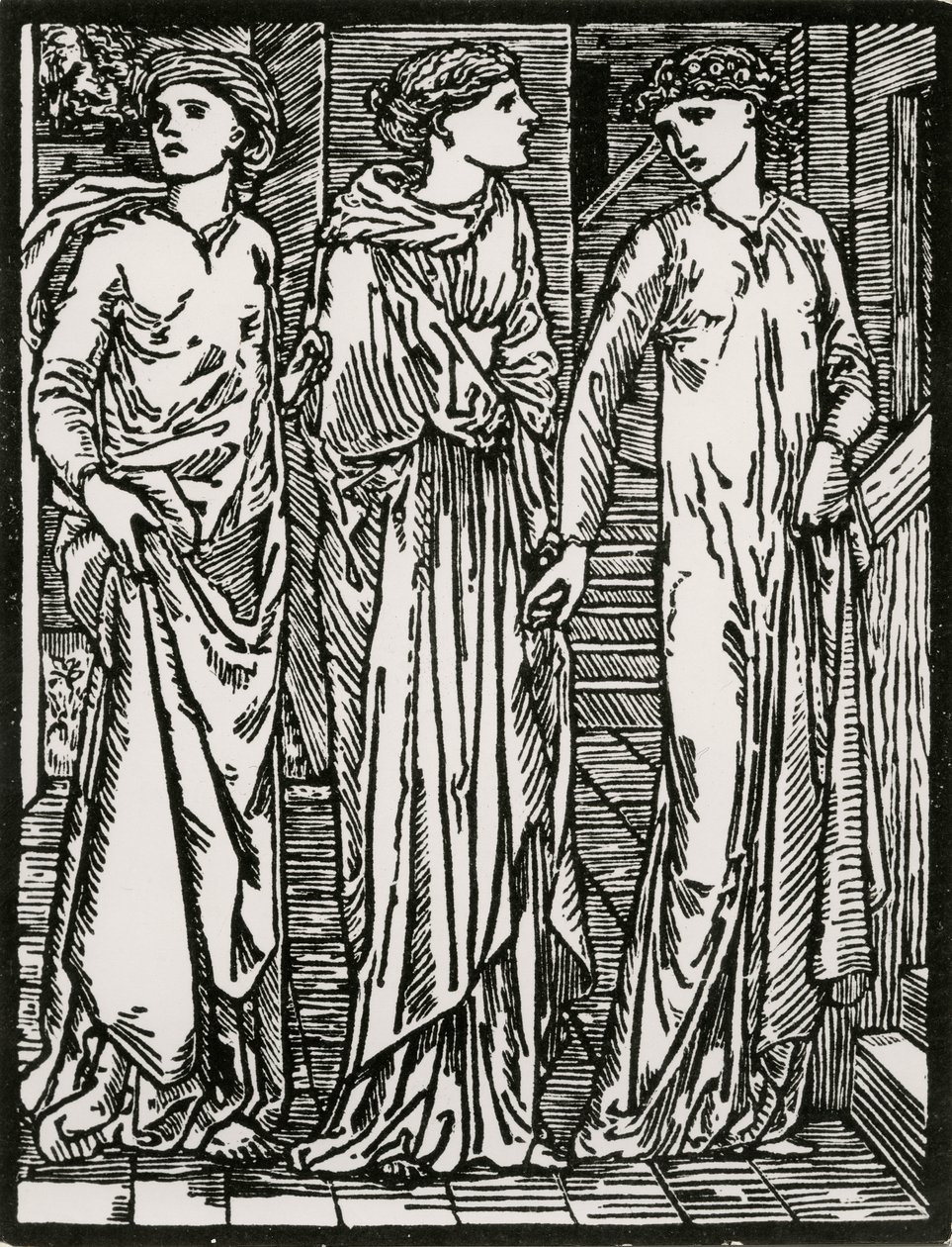 Søstrenes første besøg af Edward Coley (after) Burne Jones