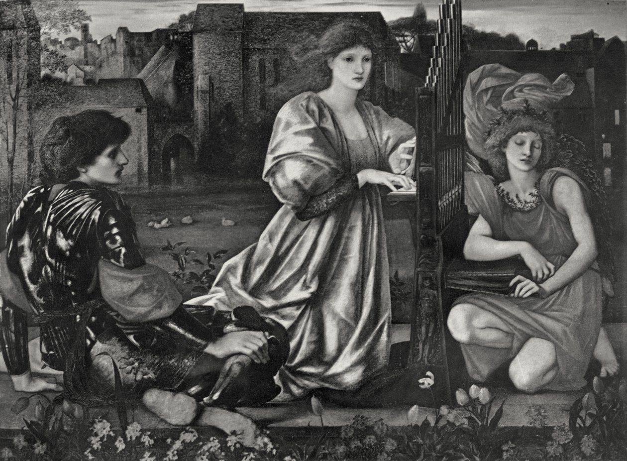 Kærlighedssangen af Edward Coley (after) Burne Jones