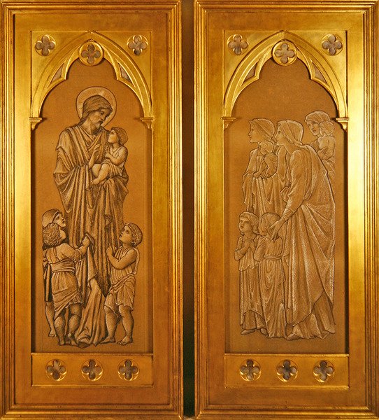 Kristus velsigner de små børn og kvinder, der bringer børn til Kristi nærhed (sort-hvide kridt på papir) af Edward Coley Burne Jones