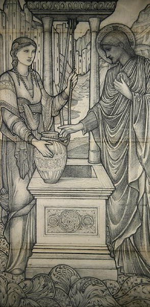 Kristus med kvinden fra Samaria ved brønden (blyant) af Edward Coley Burne Jones