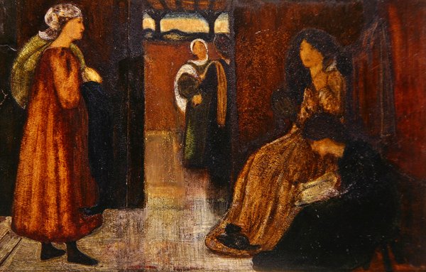 Interiør med figurer (akvarel på papir) af Edward Coley Burne Jones