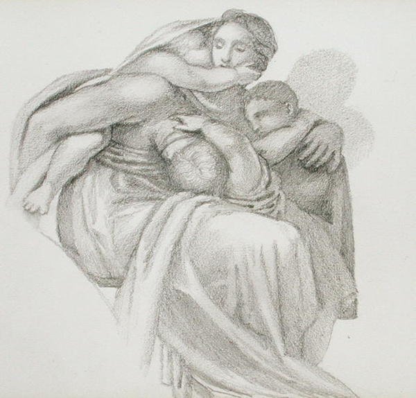 Mor og tre børn (blyant på papir) af Edward Coley Burne Jones