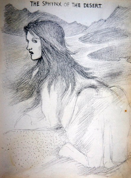 Sphinx of the Desert (blyant på papir) af Edward Coley Burne Jones