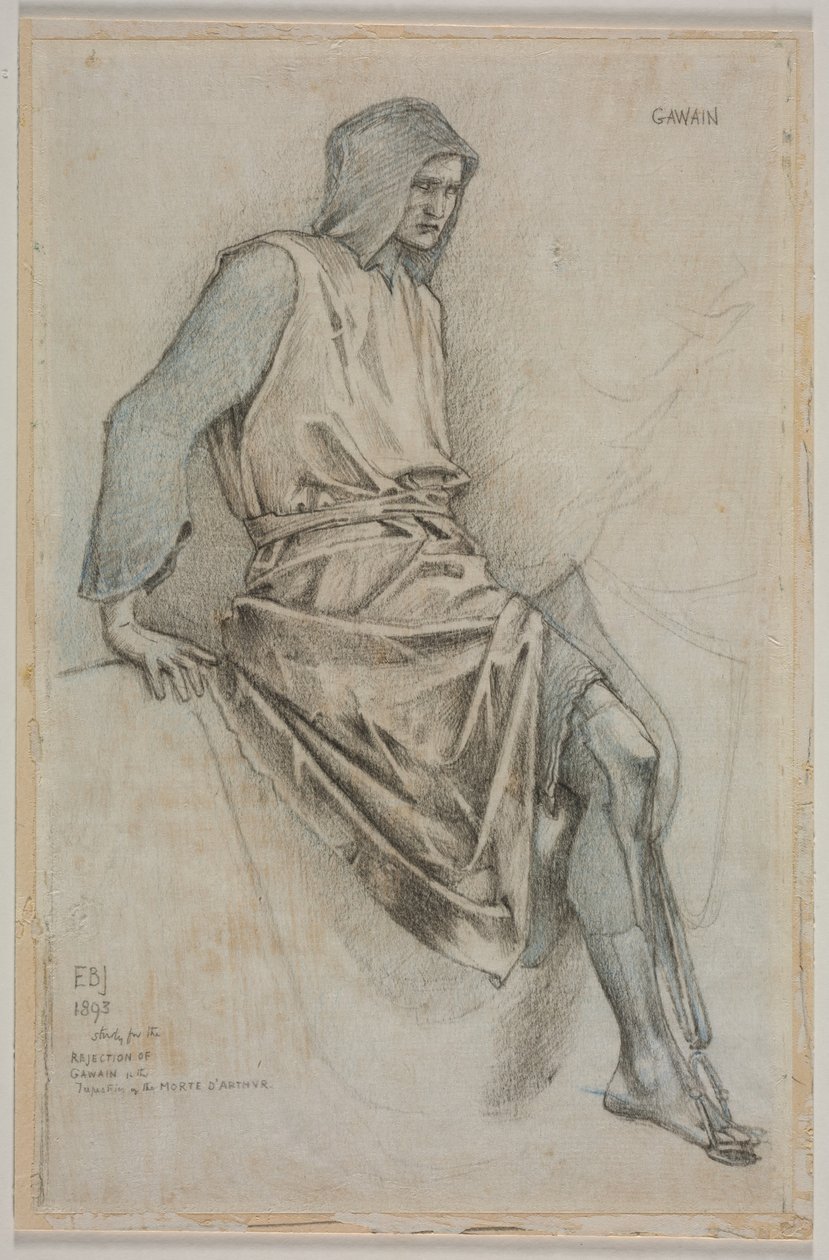 Studie til Gawains fiasko fra de hellige gral-tapeter af Edward Coley Burne Jones