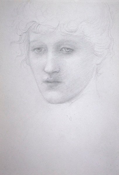 Studie af Head of a Girl - Bessie Keane, ca. 1896 (blyant på papir) af Edward Coley Burne Jones