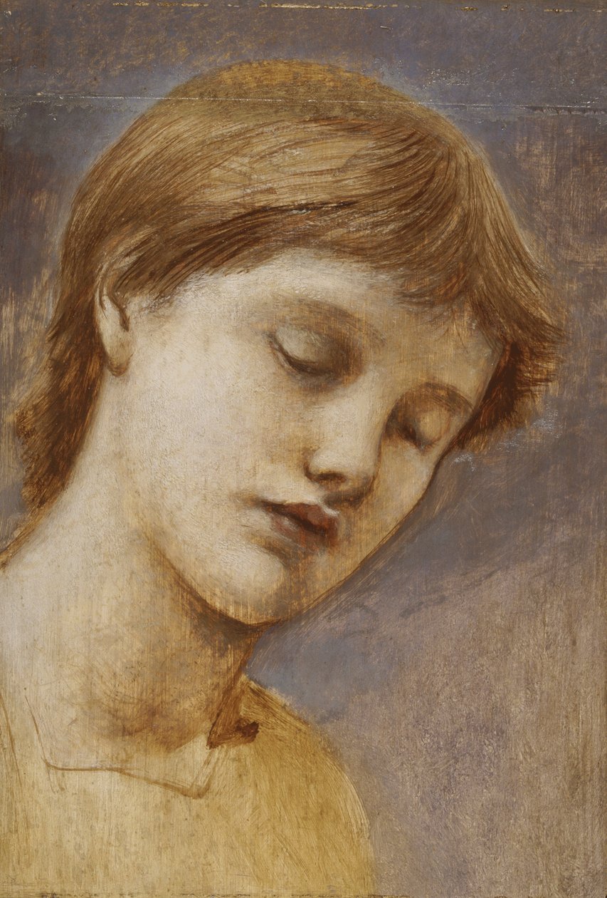 Studie af et hoved (olie på panel) af Edward Coley Burne Jones