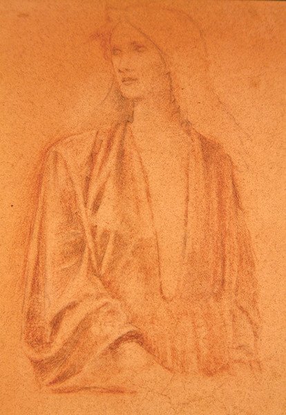 Studie af en pige (blyant på papir) af Edward Coley Burne Jones