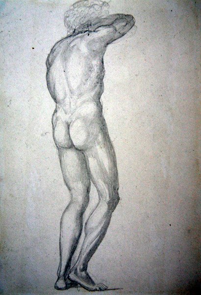 Studie af en stående nøgen, ca. 1873 (blyant på papir) af Edward Coley Burne Jones