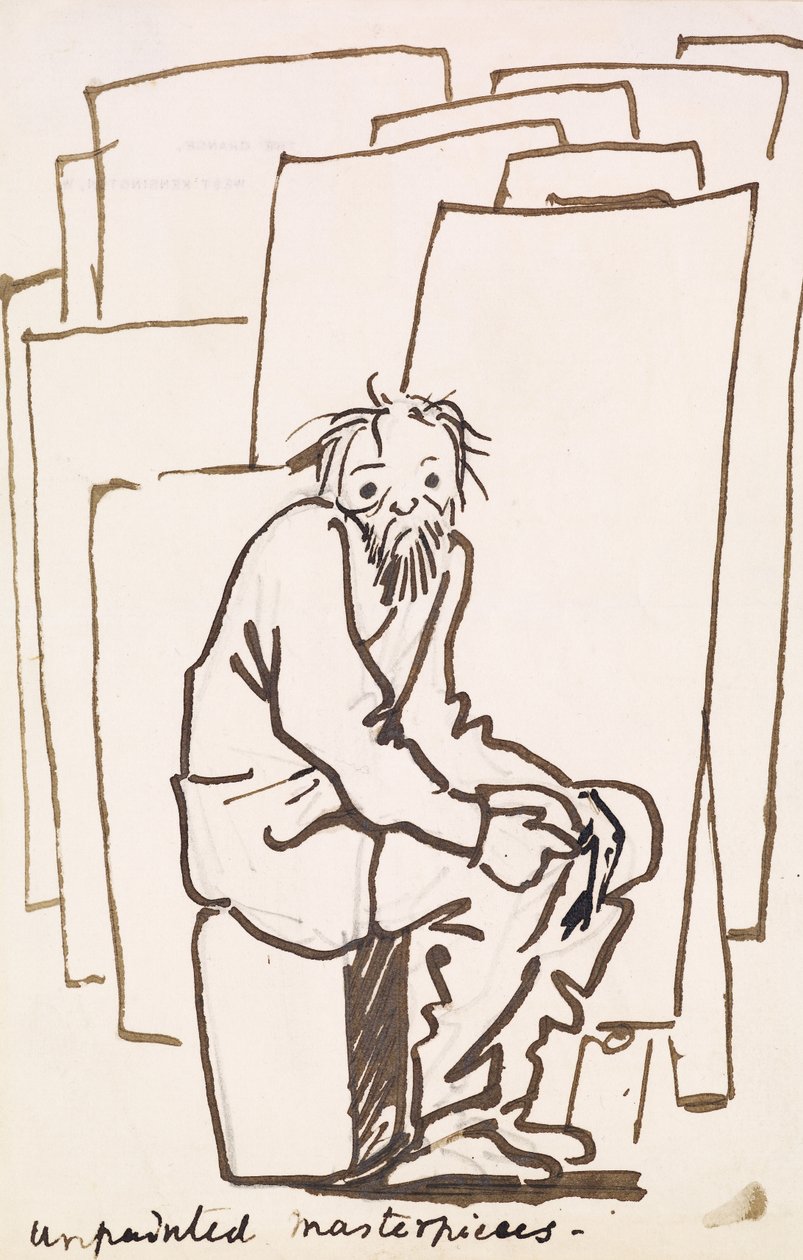 Umalede mesterværker (selvkarikatur) (pen og blæk på papir) af Edward Coley Burne Jones