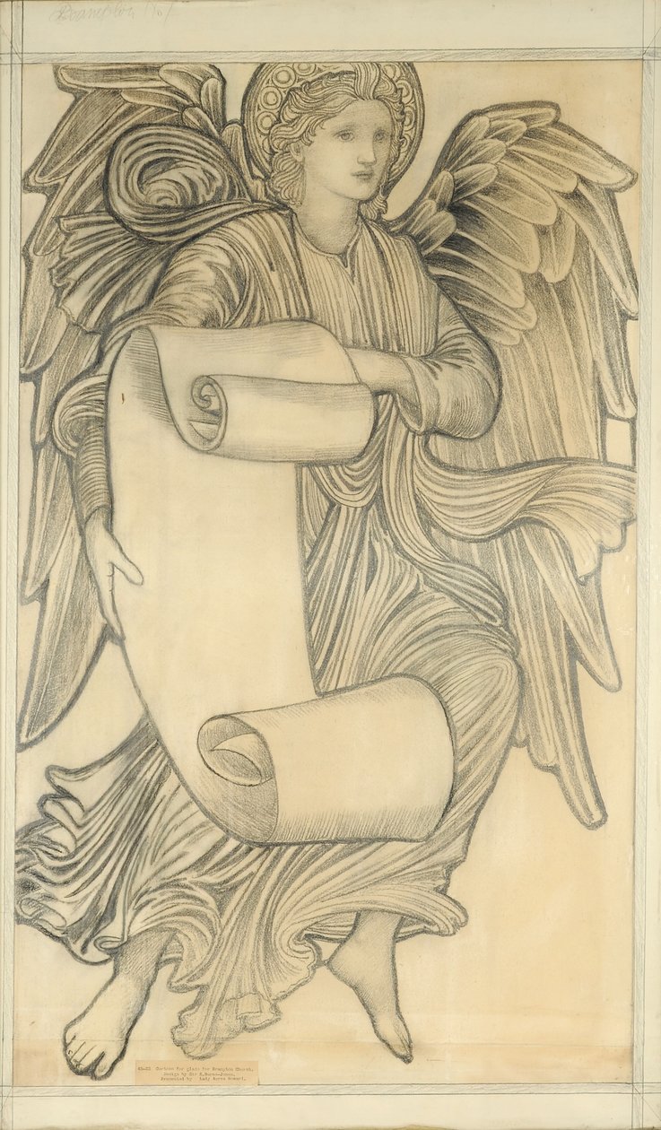 Engel med rulle - figur nummer syv, 1880 (kridt på papir) af Edward Burne Jones