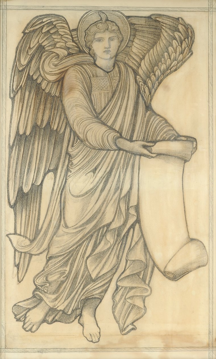 Engel med rulle - figur nummer seks, 1880 (kridt på papir) af Edward Burne Jones