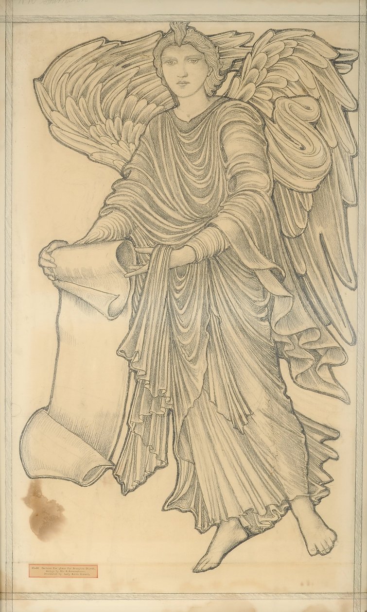 Engel med rulle - figur nummer ti, 1880 (kridt på papir) af Edward Burne Jones