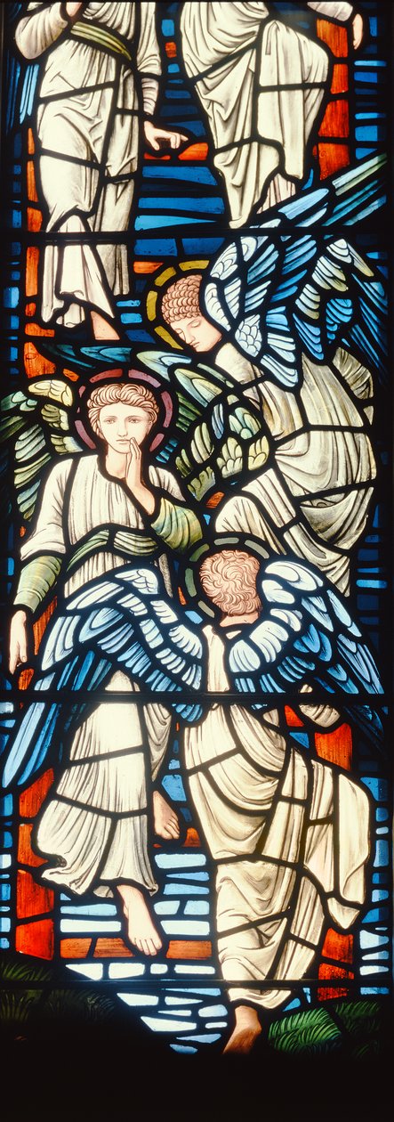 Angels Climbing and Descending, detalje af Jacobs Ladder farvede glasdetalje af 120160 af Edward Burne Jones