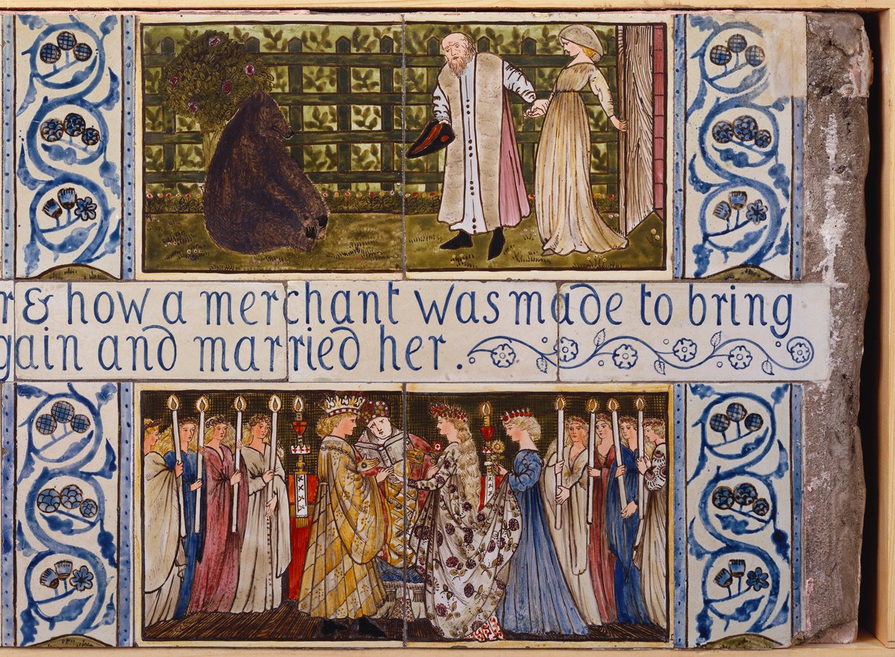 Beauty and the Beast-flisepanel, Morris, Marshall, Faulkner & Co., ca. 1867 af Edward Burne Jones