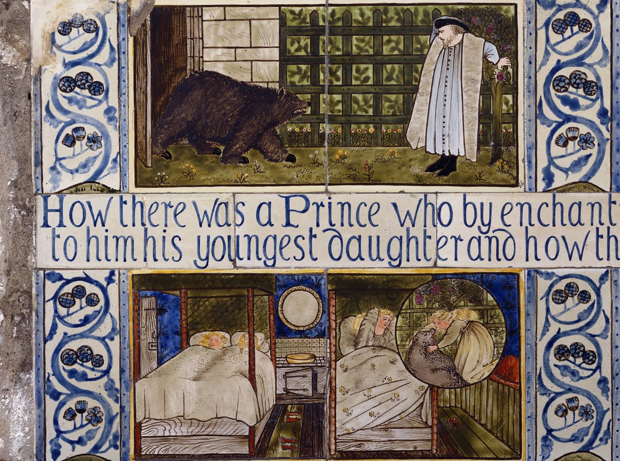 Beauty and the Beast-flisepanel, Morris, Marshall, Faulkner & Co., ca. 1867 af Edward Burne Jones