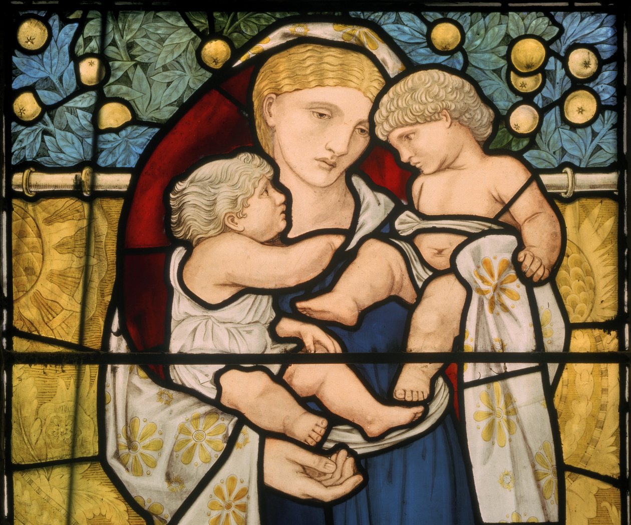 Charity, designet 1868 (farvet glas) af Edward Burne Jones