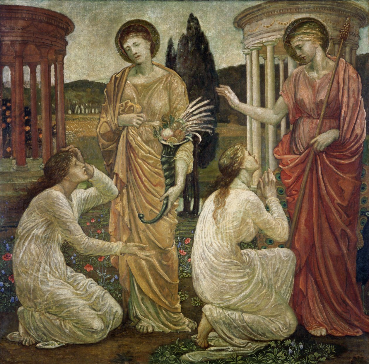 Amor og Psyche - Palace Green Murals - Psyche at the Shrines of Juno and Ceres, 1881 af Edward Burne Jones
