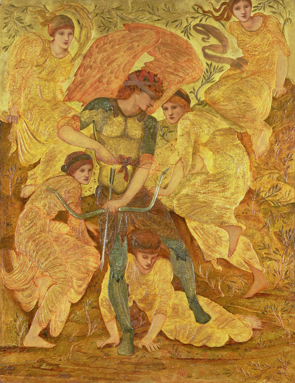 Amors jagtmarker, ca. 1882 (olie og guld på gesso på panel) af Edward Coley Burne Jones