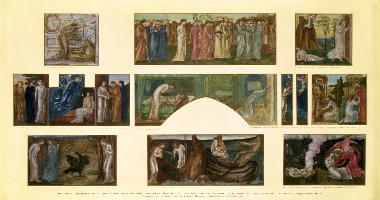 Designs til "Cupid and Psyche"-dekorationerne på No.1 Palace Green, Kensington, 1872 af Edward Burne Jones