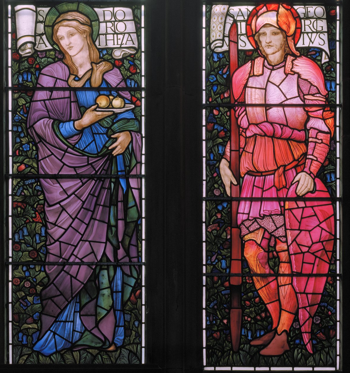 Dorothy & St George i Pink Armour, East Window, 1880 (farvet glas) af Edward Burne Jones